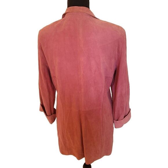 Worth Womens Long Sleeves Pointed Collar Suede Leather Coat Dusty Rose Size 6 - Picture 4 of 14